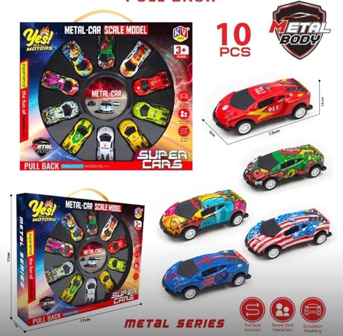 Metal Car Set β Pack of 10 Miniature Cars with Pull Back Action