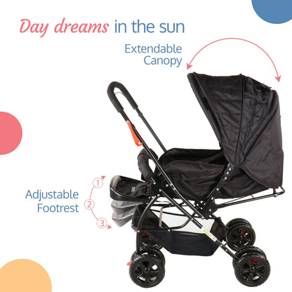 Starshine Baby Stroller / Pram for 0 to 3 Years, New Born / Toddler / Kid, Lightweight, Adjustable backrest, 360° Swivel Wheel, Large storage basket, Reversible Handlebar (Black) Regular priceRs. 5,599.00 Sale priceRs. 4,698.02