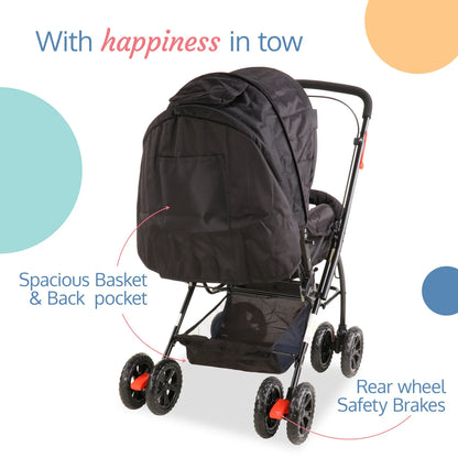 Starshine Baby Stroller / Pram for 0 to 3 Years, New Born / Toddler / Kid, Lightweight, Adjustable backrest, 360° Swivel Wheel, Large storage basket, Reversible Handlebar (Black) Regular priceRs. 5,599.00 Sale priceRs. 4,698.02