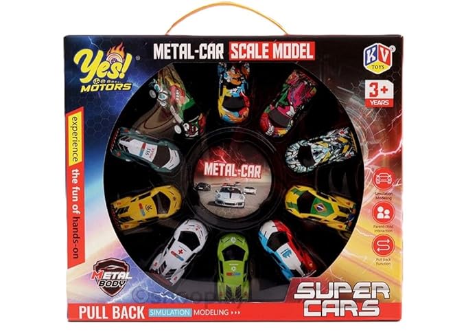 Metal Car Set – Pack of 10 Miniature Cars with Pull Back Action