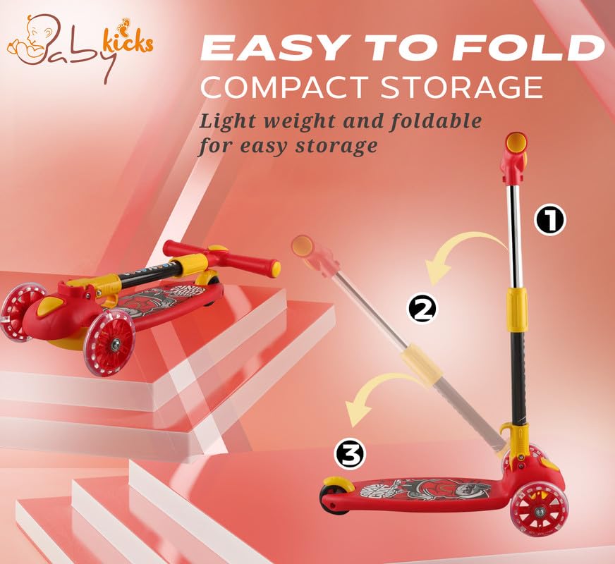 Scooter for Kids, Height Adjustable Foldable Kids Scooter with Lighting Wheels & Rear Foot Brake