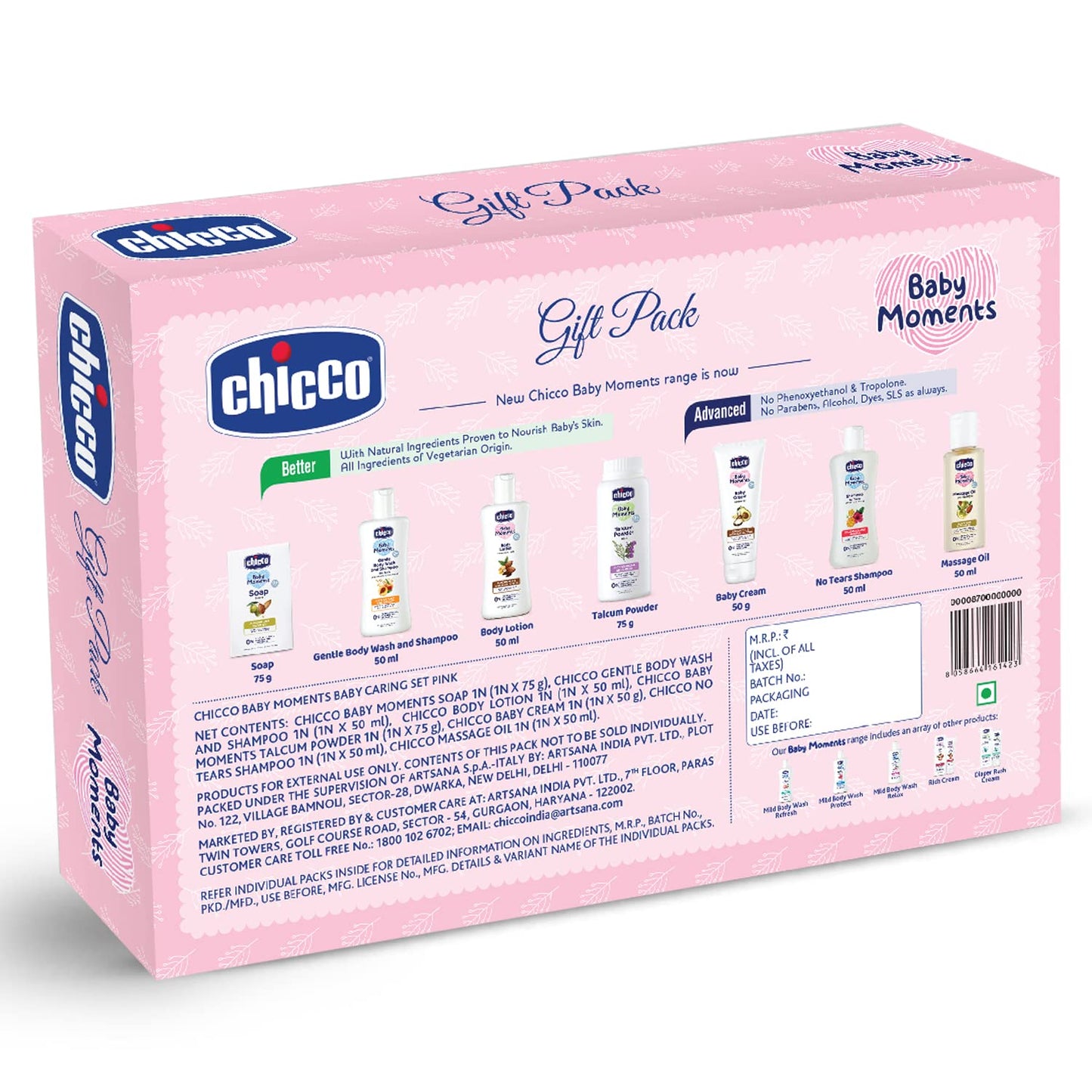 Chicco Baby Moments Caring Set Pink, Gift Set for Babies, 0m