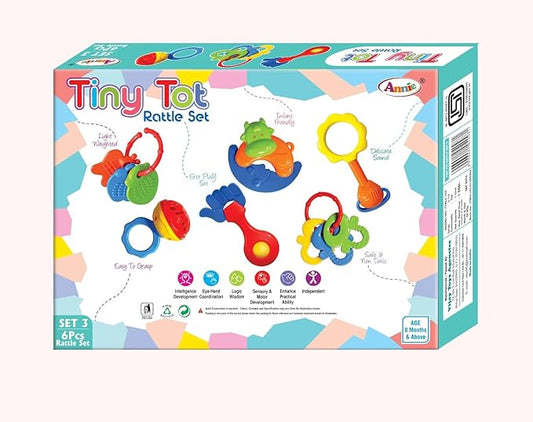 Baby Rattle Set, 6 Pieces, Safe Non-Toxic, First Play Set for Infants