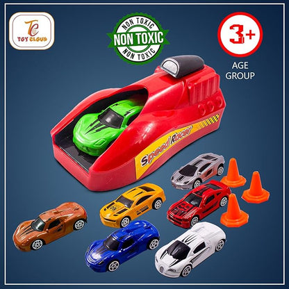 High-Speed Toy Car Launcher Toys for Kids Includes 7 Metal Die-Cast Racing Cars