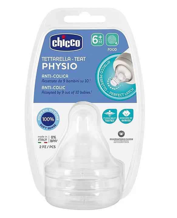 Chicco Physio Anti-Colic Food Flow Teats Pack of 2 - White 6M+