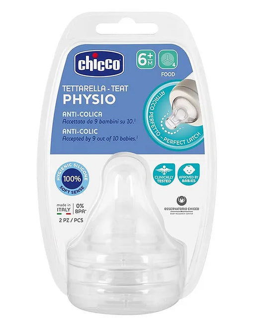 Chicco Physio Anti-Colic Food Flow Teats Pack of 2 - White 6M+