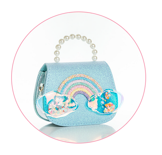 Light blue, glittery finish bag for a fun and eye-catching look.