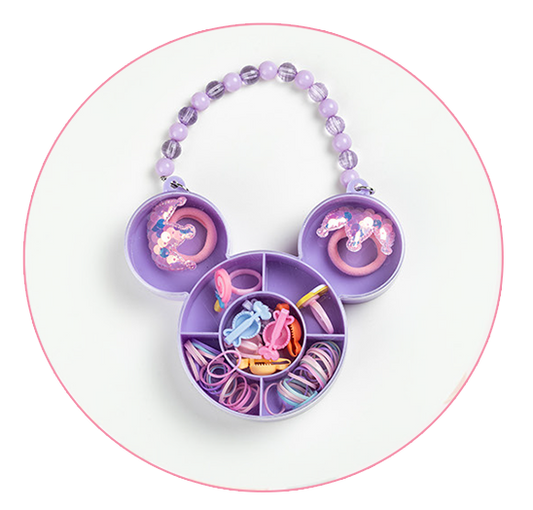 A purple, mouse-ear-shaped accessory case