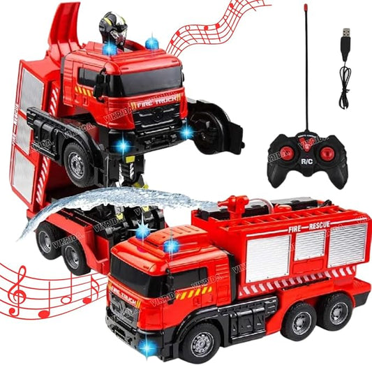 Remote Control Fire Truck One Button Press Deformation with Flashing Lights